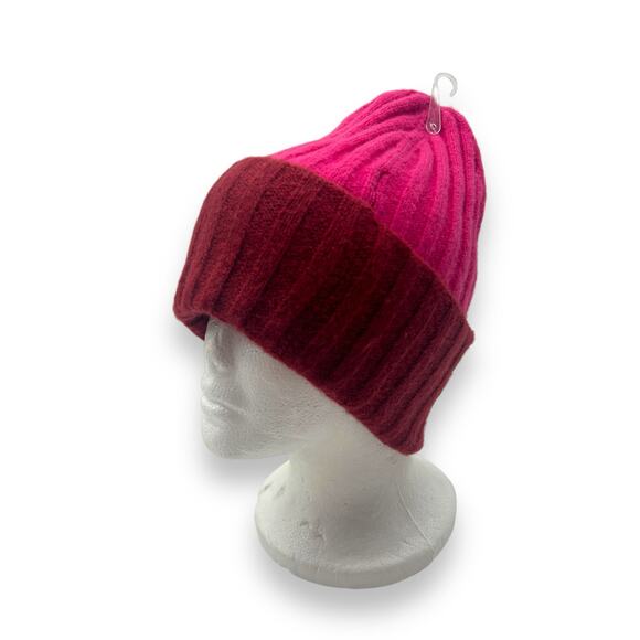NEW Macy's On 34th Wide Ribbed Hot Pink Color block winter beanie Hat NWT - Picture 1 of 7